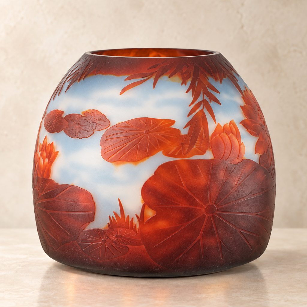 Vase camée en verre multicouche à décor de nénuphars, vue complémentaire