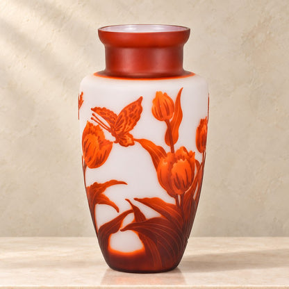 Vase camée en pâte de verre décor tulipes, style Gallé, face secondaire