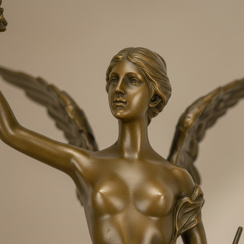 Sculpture en bronze doré représentant une Victoire ailée tenant une couronne de laurier, vue 3