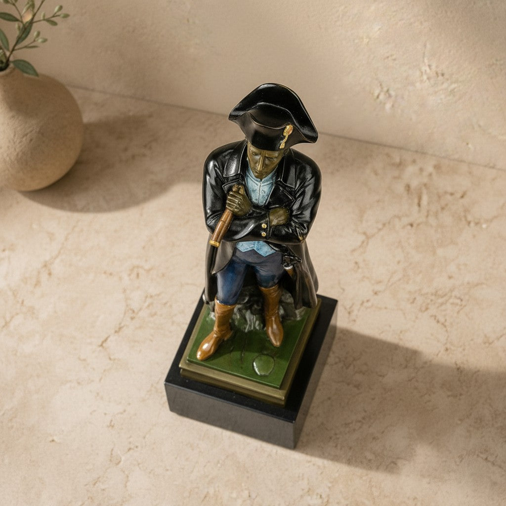 Statuette de Napoléon Bonaparte en bronze polychrome sur socle en marbre noir, vue plongeante
