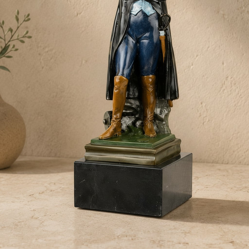 Statuette de Napoléon Bonaparte en bronze polychrome sur socle en marbre noir veiné