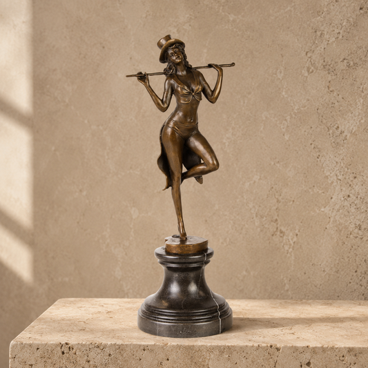 Bronze danseuse de cabaret à la canne sur socle marbre