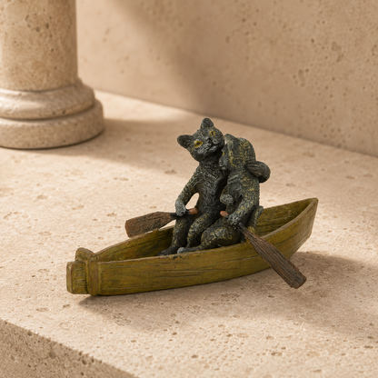 Bronze de Vienne, deux chats ramant dans une barque