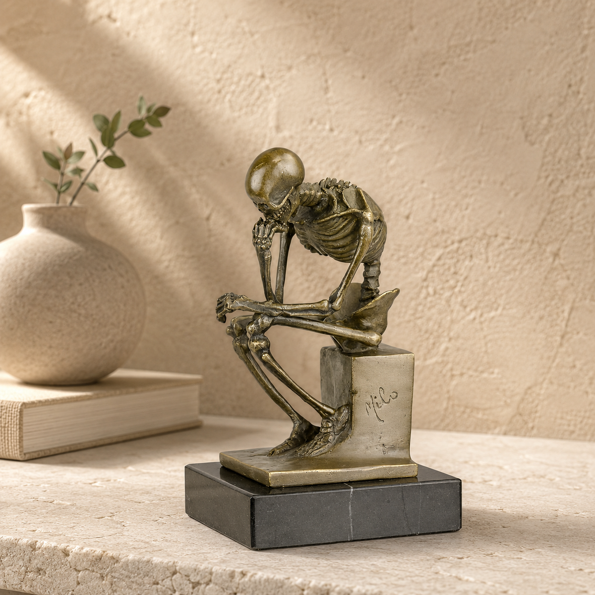 Bronze Le Penseur squelette d'après Rodin d'après Milo