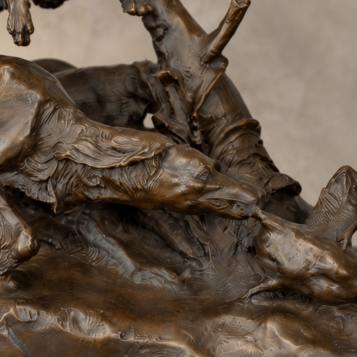 Bronze patine brune, scène de chasse aux canards avec chiens, vue 5