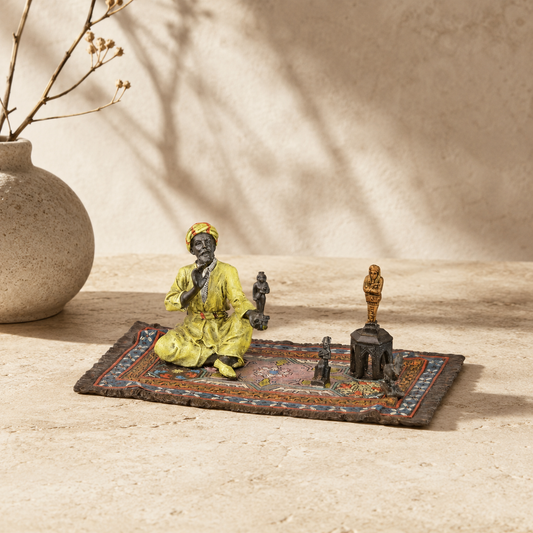 Bronze polychrome de Vienne, marchand oriental sur tapis