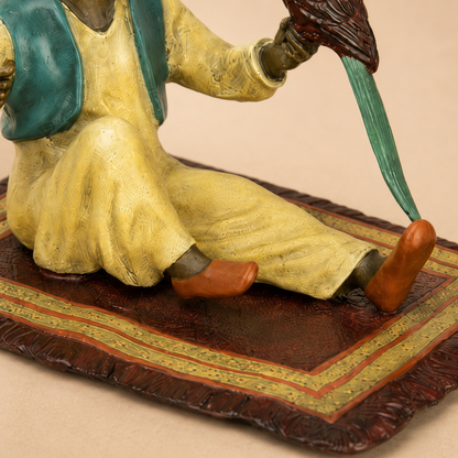 Bronze polychrome jeune garçon oriental au perroquet sur tapis, vue 5