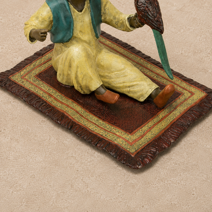 Bronze polychrome jeune garçon oriental au perroquet sur tapis, vue 7