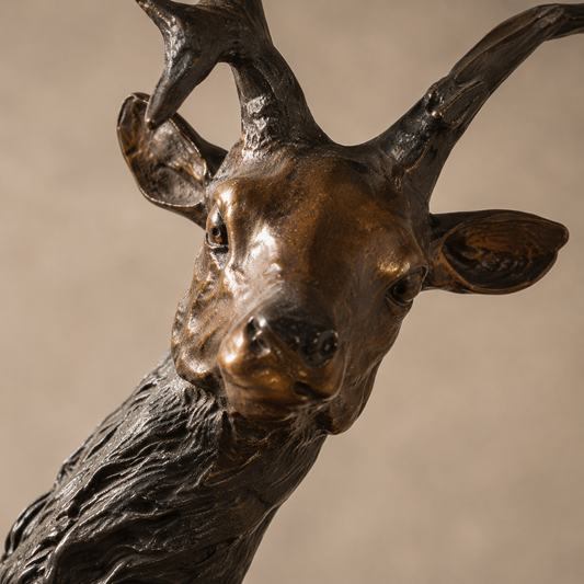 Buste de cerf en bronze patiné sur socle en marbre noir, vue 2