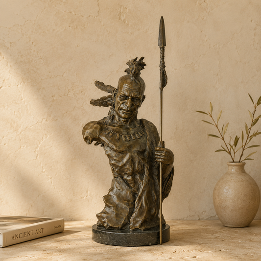 Buste de guerrier amérindien en bronze à la lance