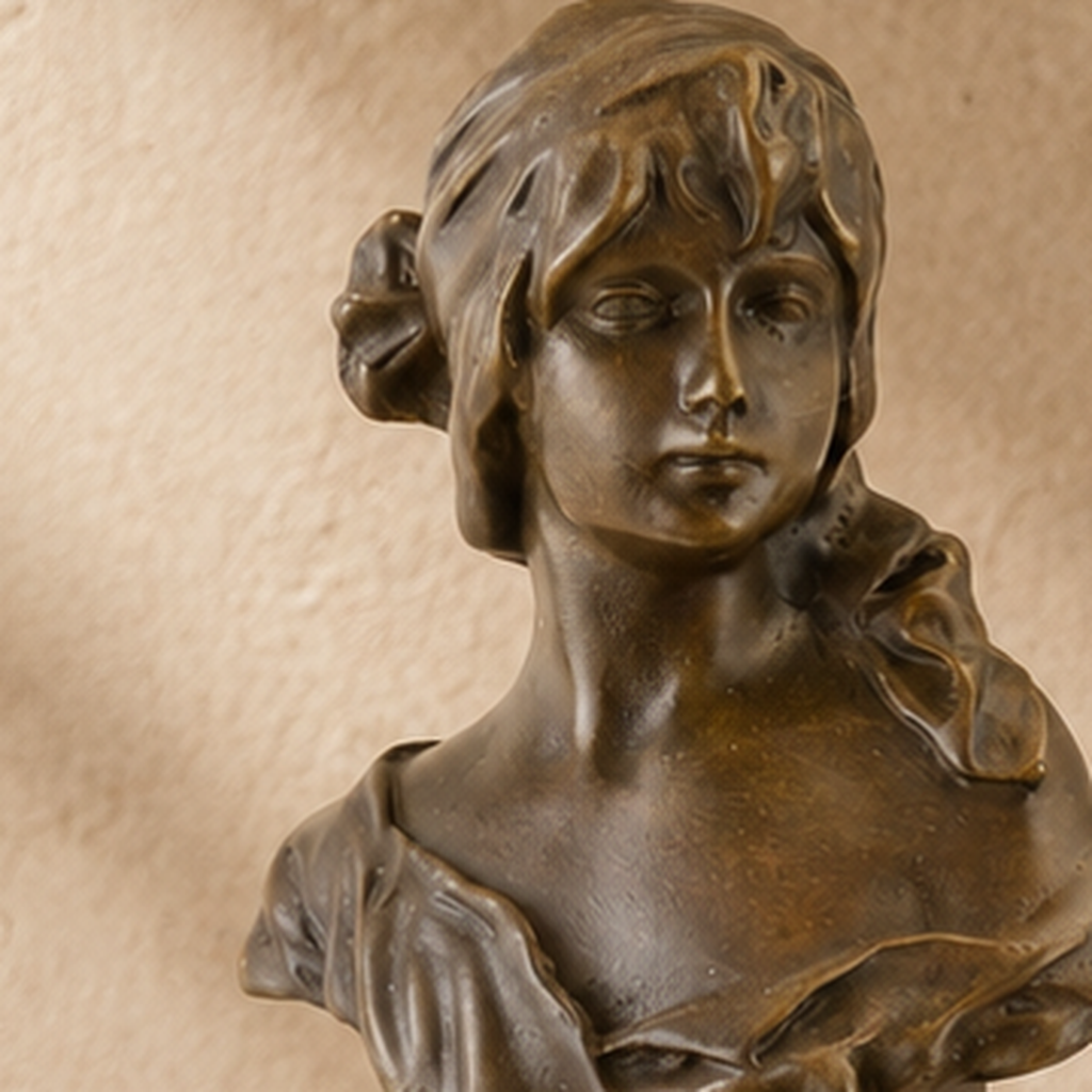 Buste de jeune femme en bronze patiné sur socle marbre, vue 3