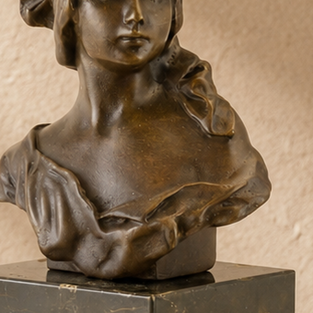 Buste de jeune femme en bronze patiné sur socle marbre, vue 4