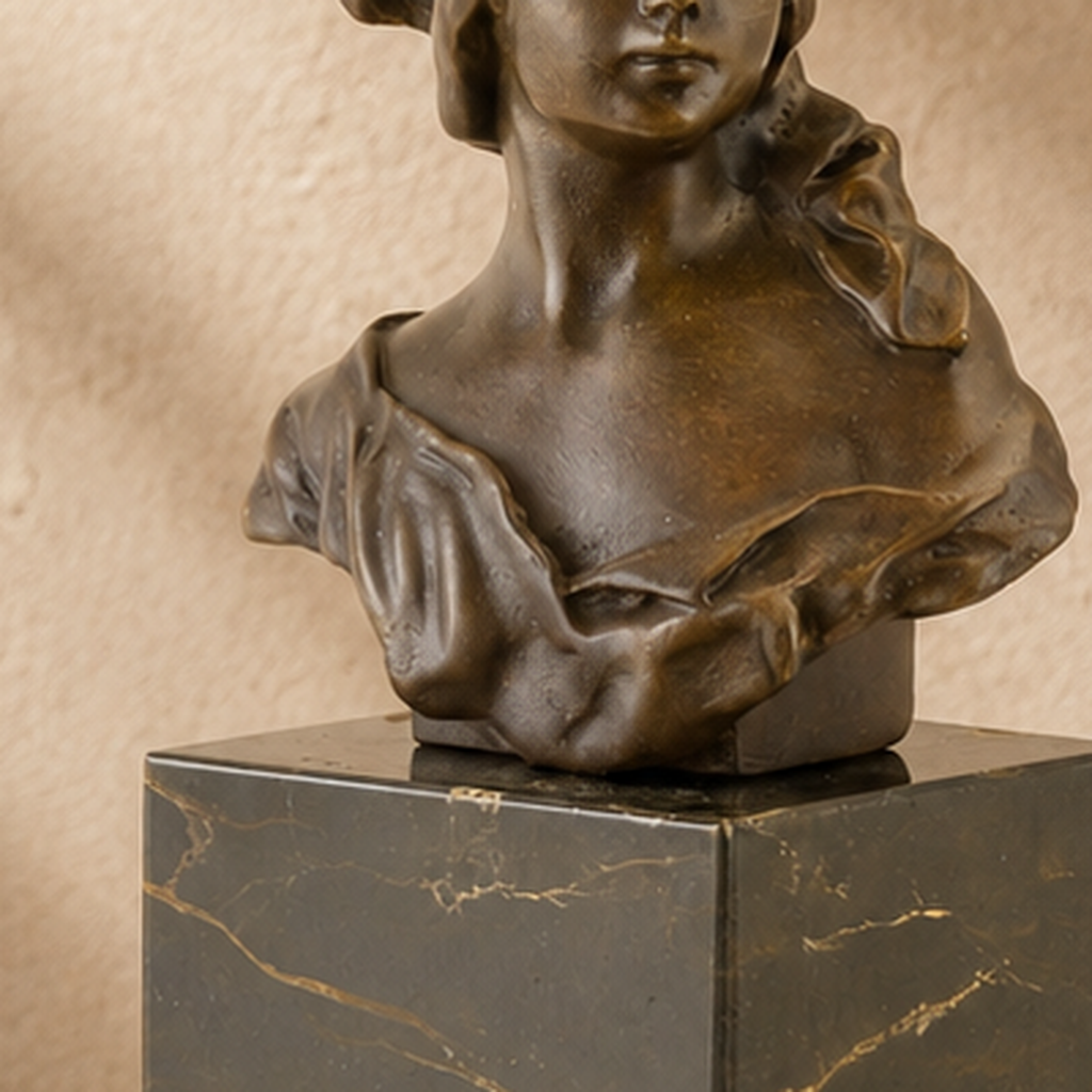 Buste de jeune femme en bronze patiné sur socle marbre, vue 5