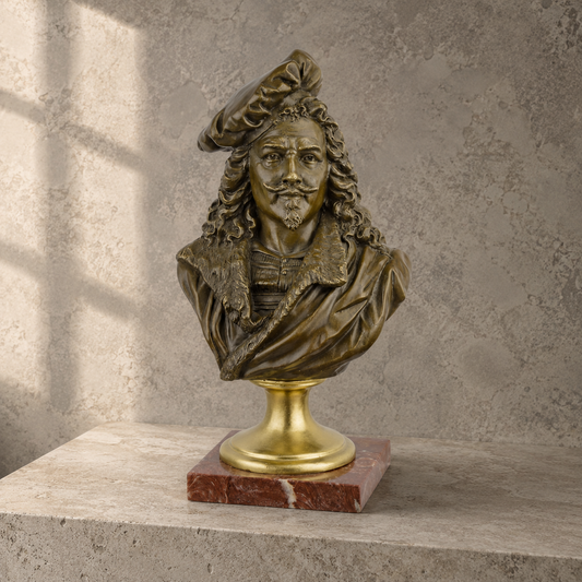 Buste en bronze patiné Rembrandt sur socle en marbre