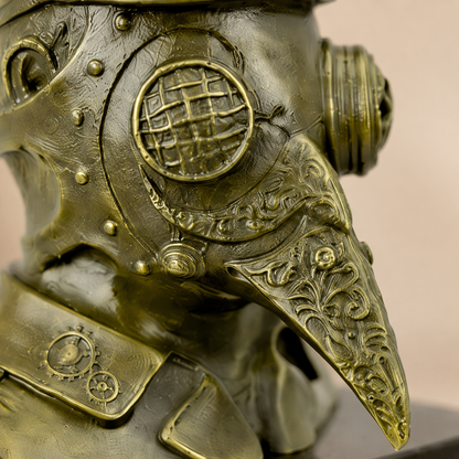Buste Médecin de la Peste style steampunk en bronze patiné, vue 3
