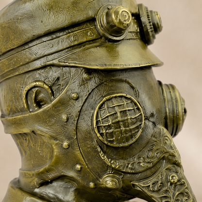 Buste Médecin de la Peste style steampunk en bronze patiné, vue 4