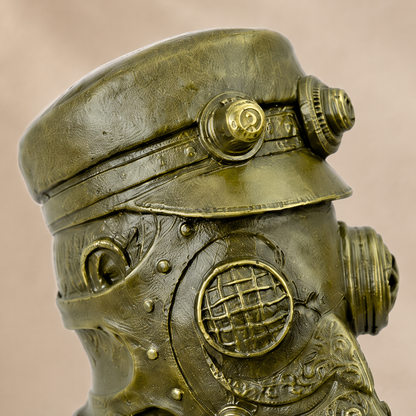 Buste Médecin de la Peste style steampunk en bronze patiné, vue 5