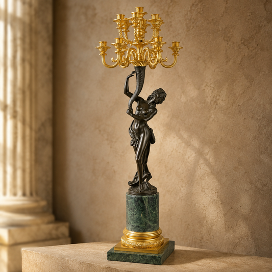 Candélabre figuratif à treize lumières en bronze et marbre