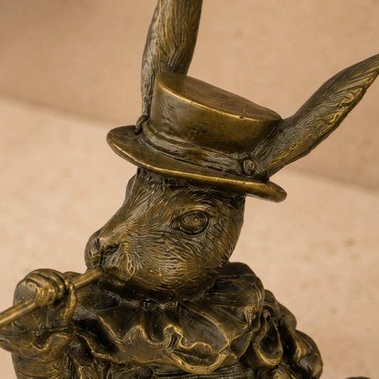 Cloche de table en bronze patiné, lapin héraut aux cœurs, vue 2