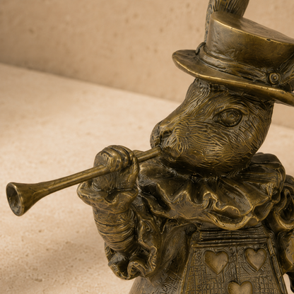 Cloche de table en bronze patiné, lapin héraut aux cœurs, vue 3
