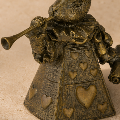 Cloche de table en bronze patiné, lapin héraut aux cœurs, vue 4
