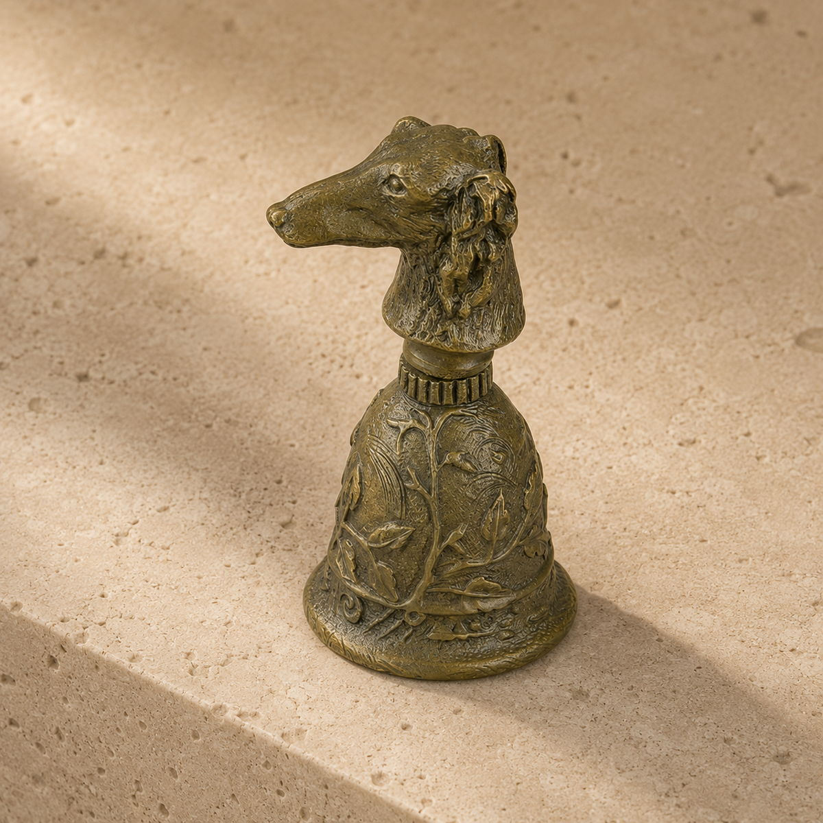 Clochette de table en bronze à poignée tête de lévrier