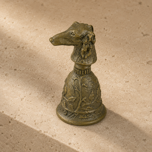 Clochette de table en bronze à poignée tête de lévrier