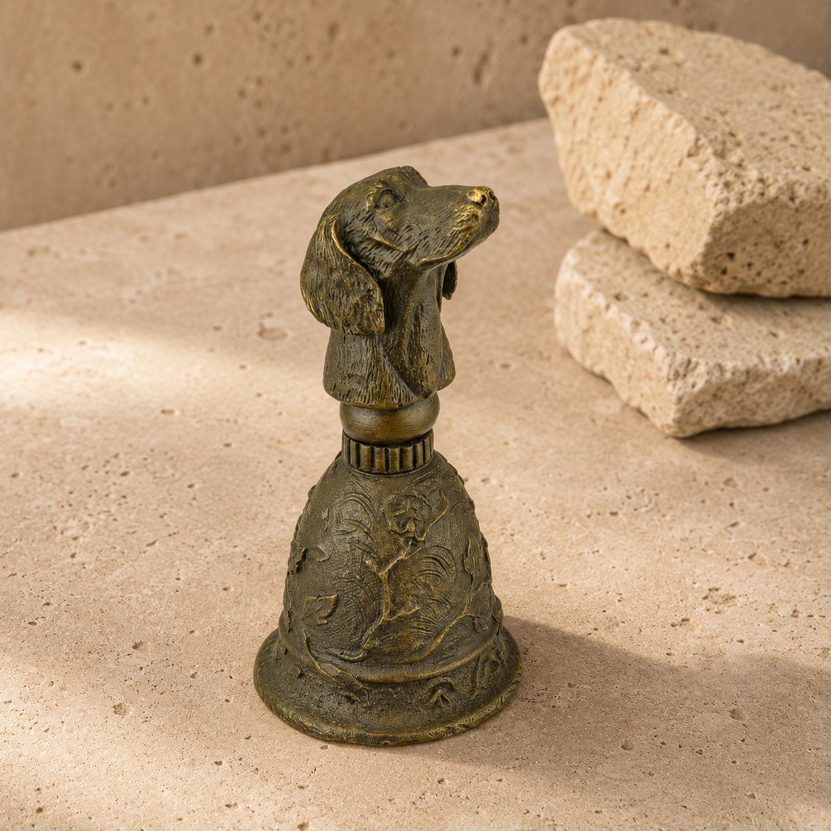 Clochette de table en bronze à tête de chien de chasse