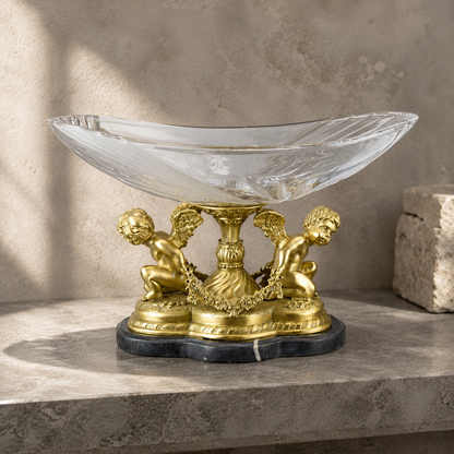 Coupe en cristal sur monture bronze doré aux putti