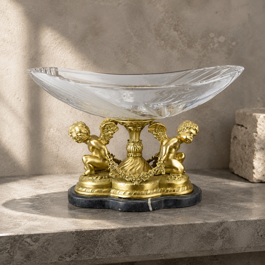 Coupe en cristal sur monture bronze doré aux putti