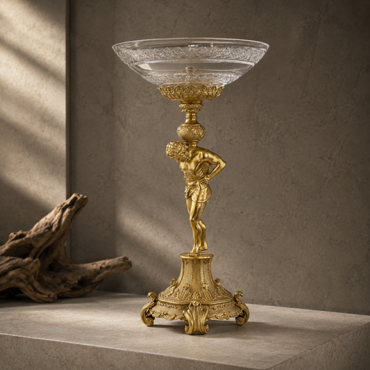Coupe en cristal taillé sur pied bronze doré au putto