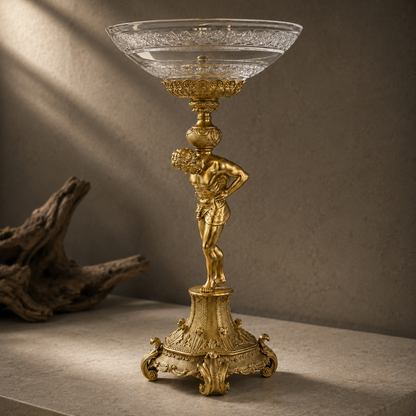 Coupe en cristal taillé sur pied bronze doré au putto, vue 6