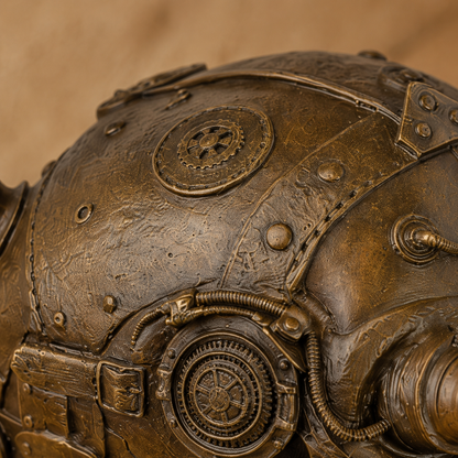 Crâne mécanique steampunk en bronze patiné sur marbre, vue 5
