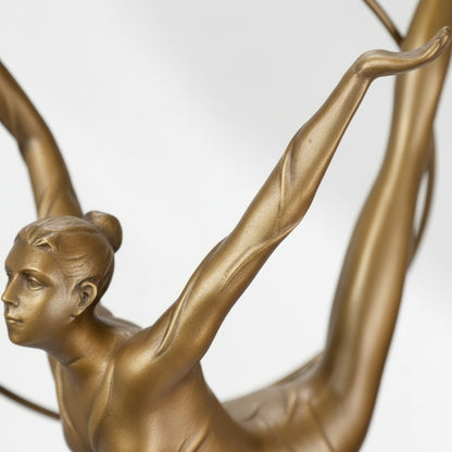 Sculpture bronze doré gymnaste au cerceau sur socle marbre, vue 4