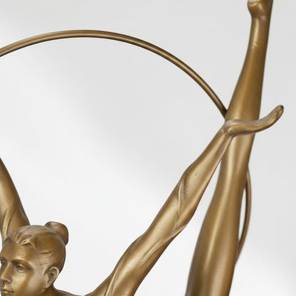Sculpture bronze doré gymnaste au cerceau sur socle marbre, vue 5