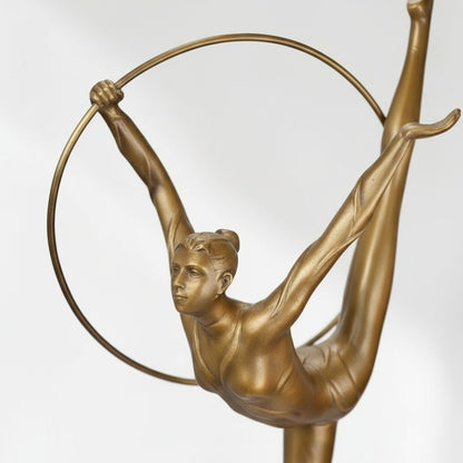 Sculpture bronze doré gymnaste au cerceau sur socle marbre, vue 8