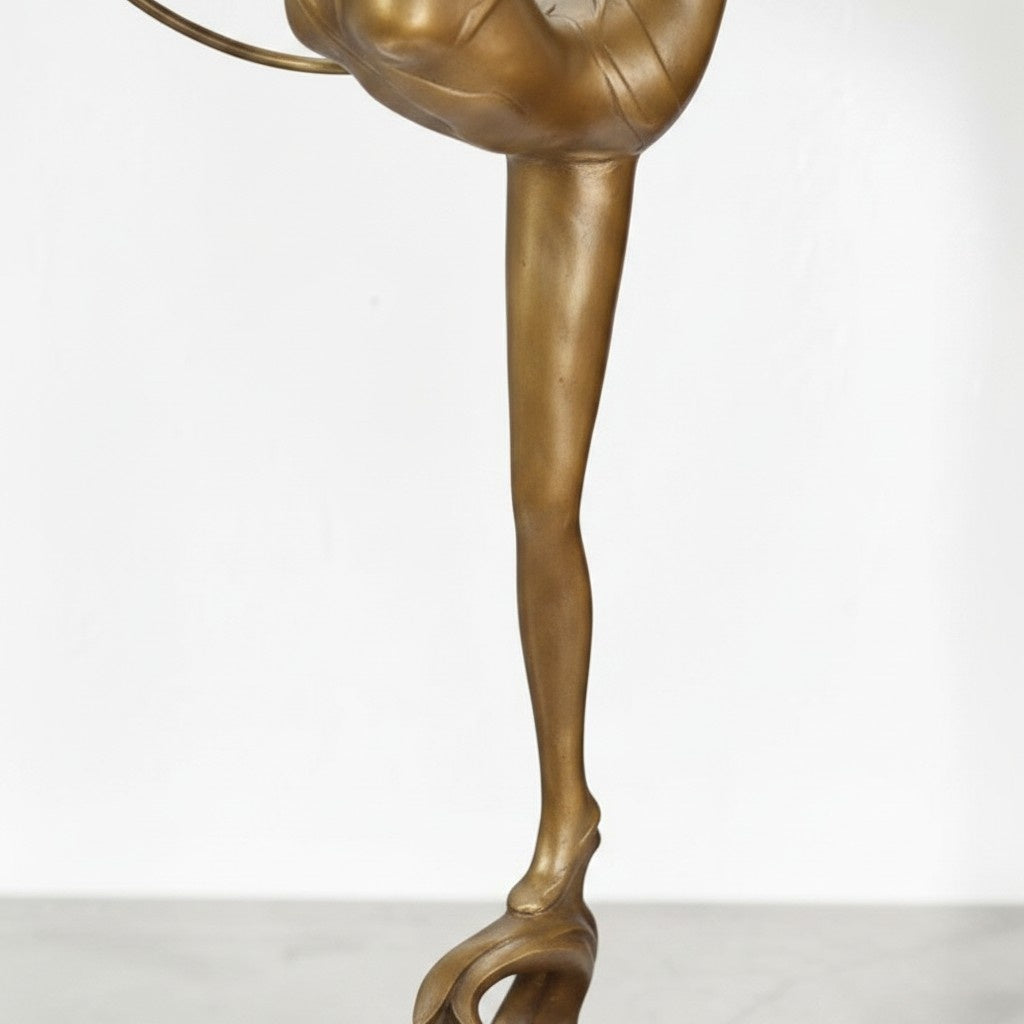 Sculpture bronze doré gymnaste au cerceau sur socle marbre, vue 10