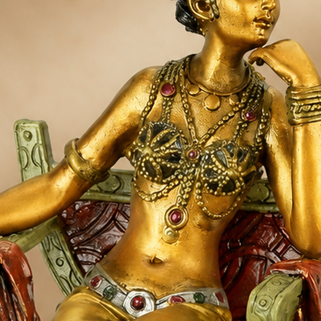 Femme orientale assise sur chaise curule, bronze polychrome, vue 3