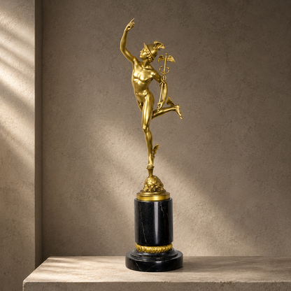 Mercure volant en bronze doré sur socle marbre noir