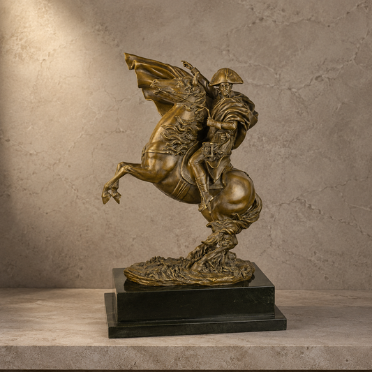 Napoléon franchissant les Alpes, bronze patiné sur marbre