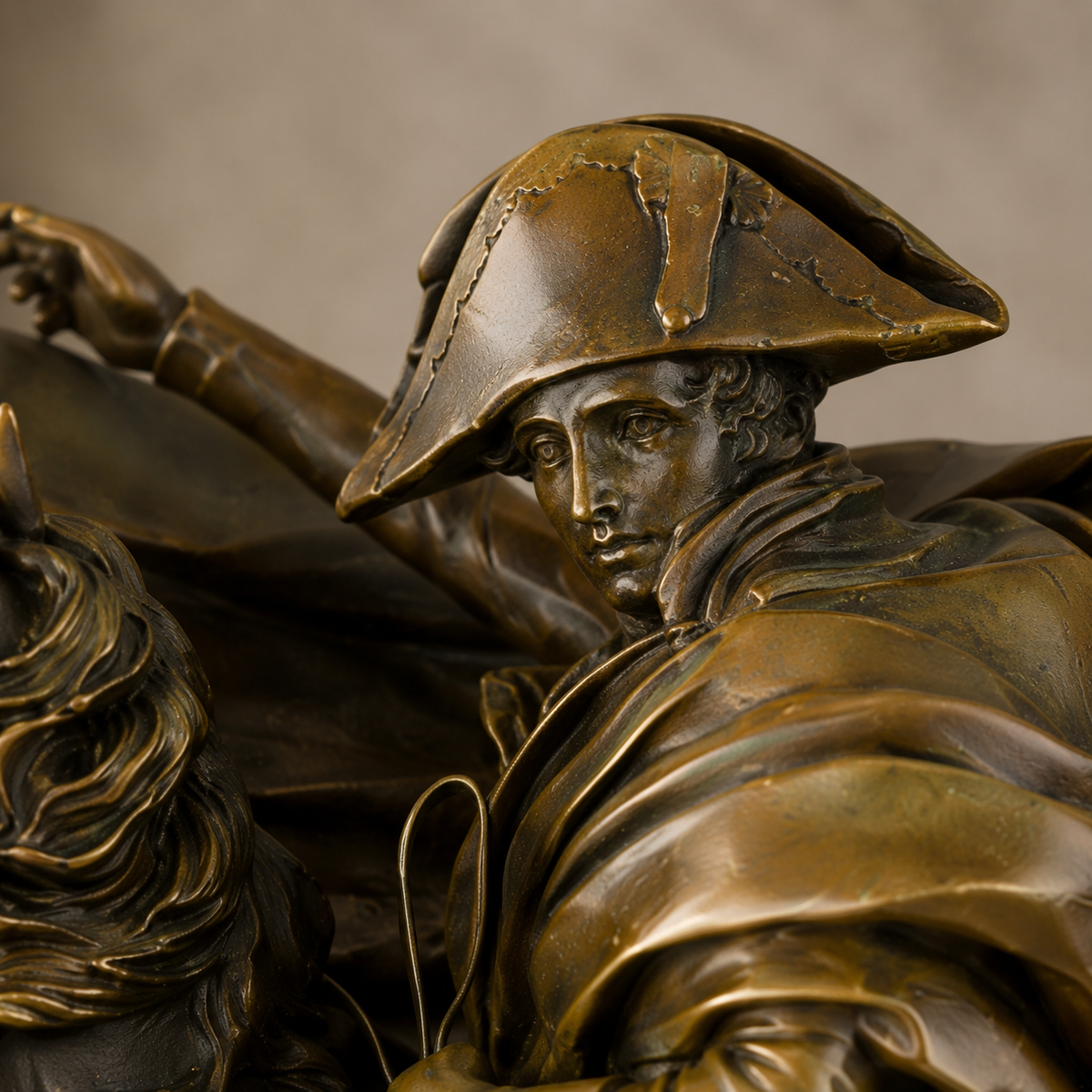 Napoléon franchissant les Alpes, bronze patiné sur marbre, vue 2
