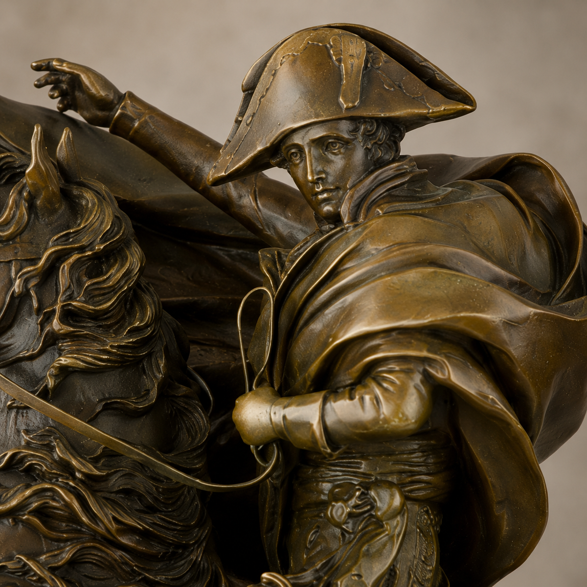 Napoléon franchissant les Alpes, bronze patiné sur marbre, vue 3