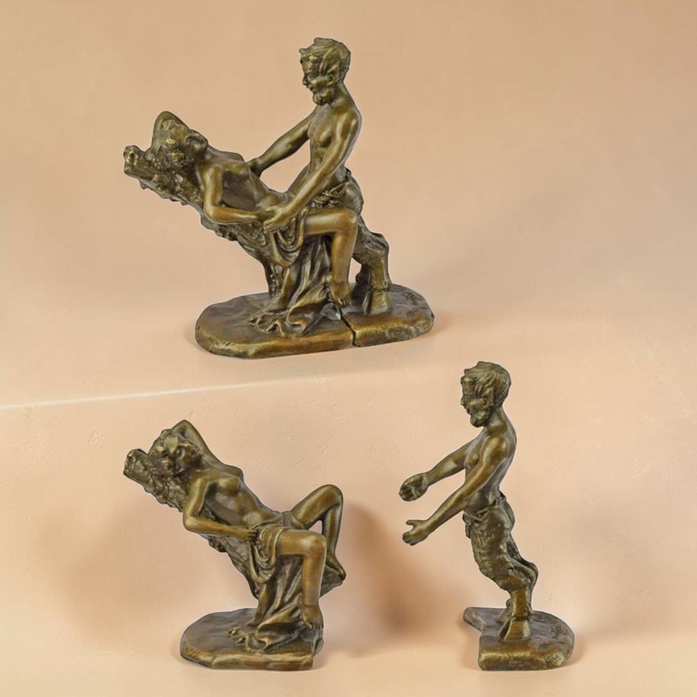 Paire de bronzes érotiques Satyre et Nymphe, scène mythologique, vue 5