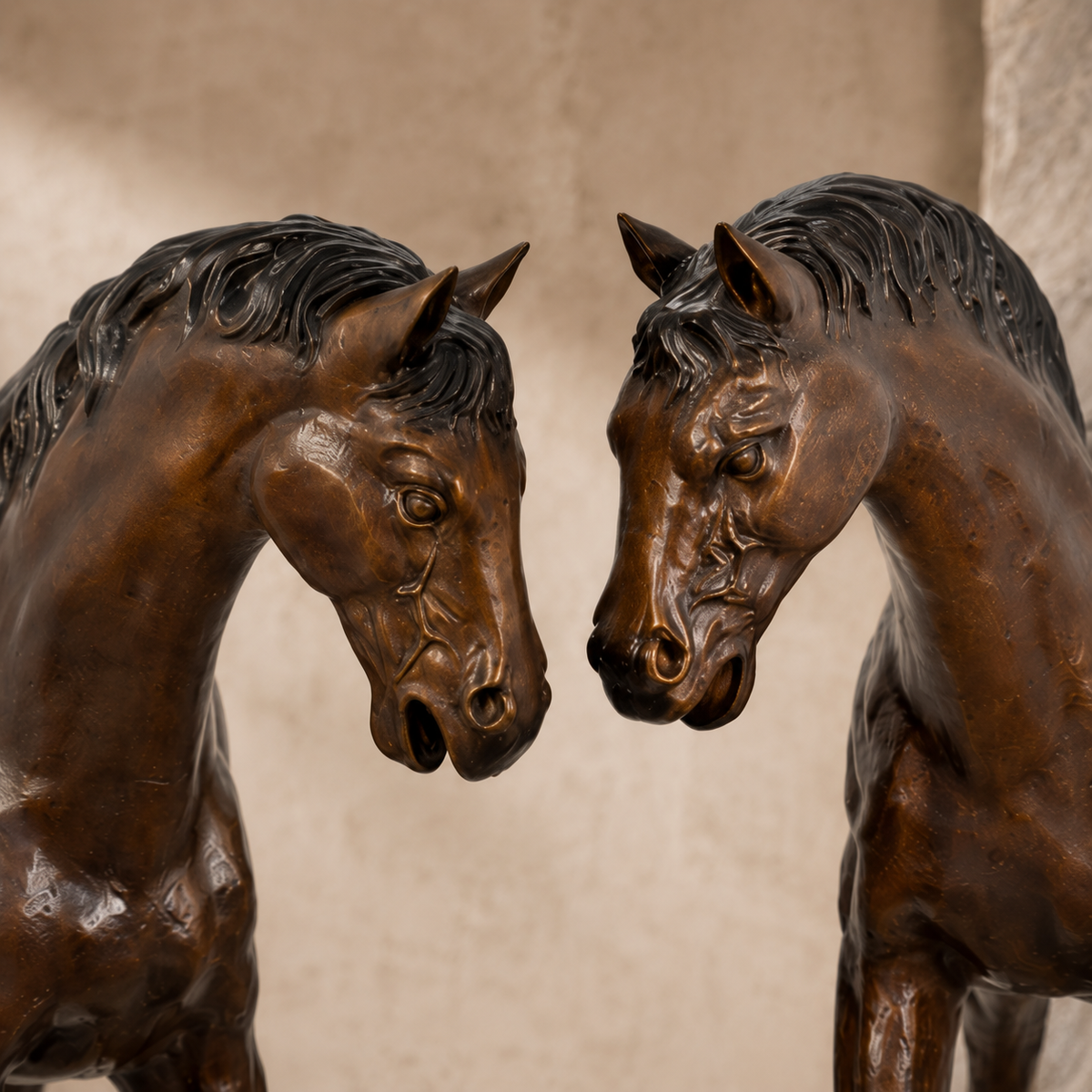 Paire de sculptures de chevaux en bronze patiné brun, vue 2