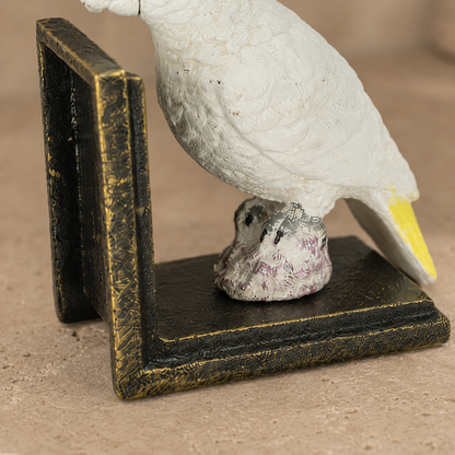 Paire de serre-livres cacatoès à huppe jaune en fonte, vue 5