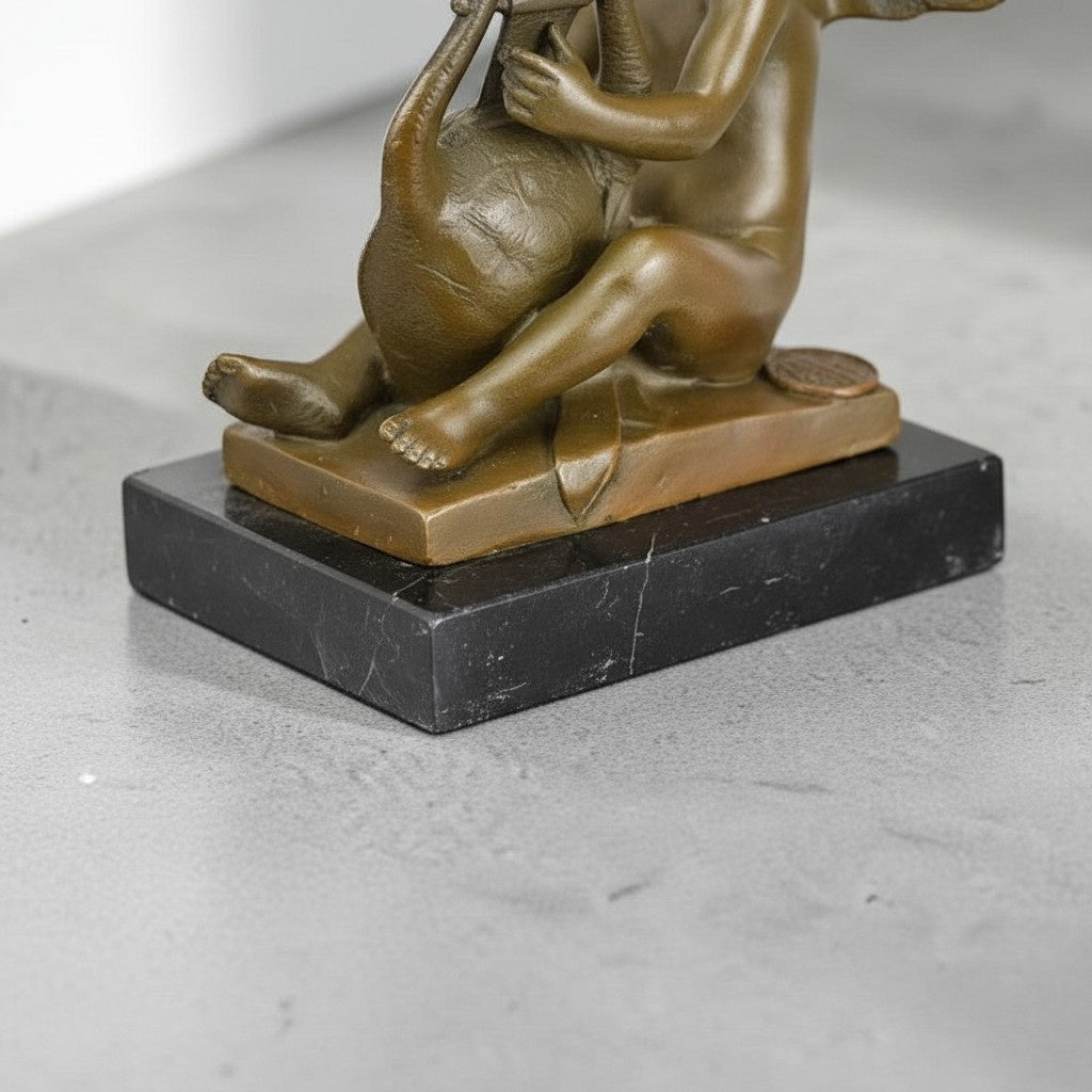 Putto ailé à la lyre, sculpture en bronze patiné, vue 3