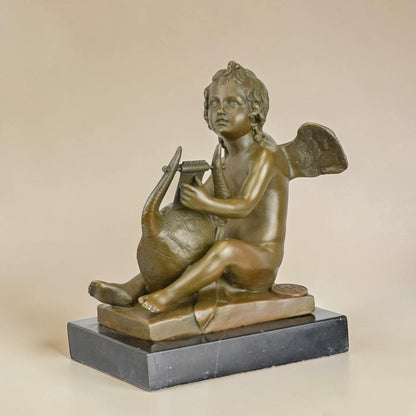 Putto ailé à la lyre, sculpture en bronze patiné, vue 4