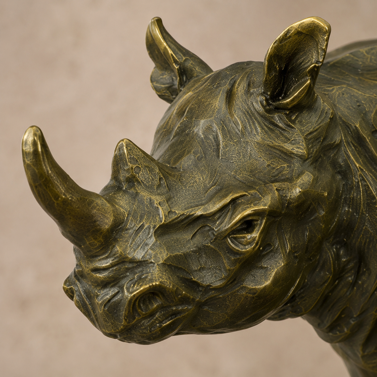 Rhinocéros assis en bronze patiné sur socle en marbre, vue 3