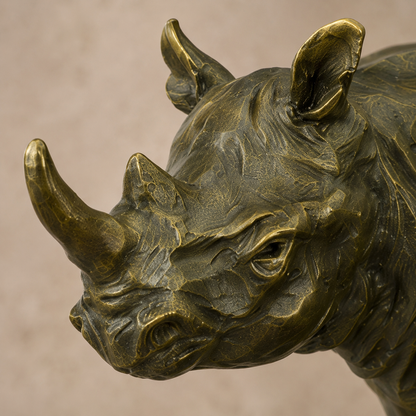 Rhinocéros assis en bronze patiné sur socle en marbre, vue 3