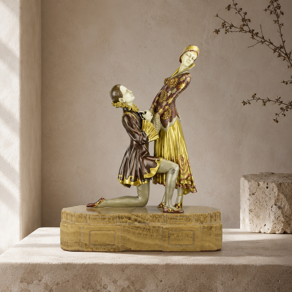 Sculpture Art Déco Couple de Danseurs en Bronze Polychrome